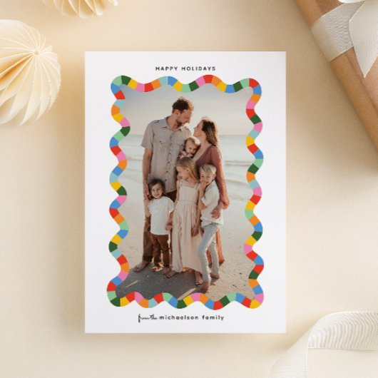 Kleurrijke Moderne Wavy Lijst Foto Kerst Feestdagenkaart