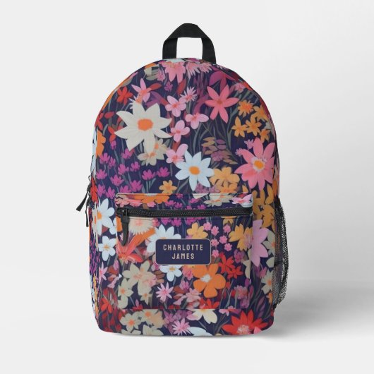 Kleurrijke moderne wilde bloemen gepersonaliseerde bedrukte rugzak (Voorkant)