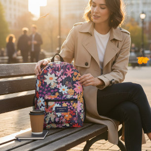 Kleurrijke moderne wilde bloemen gepersonaliseerde bedrukte rugzak