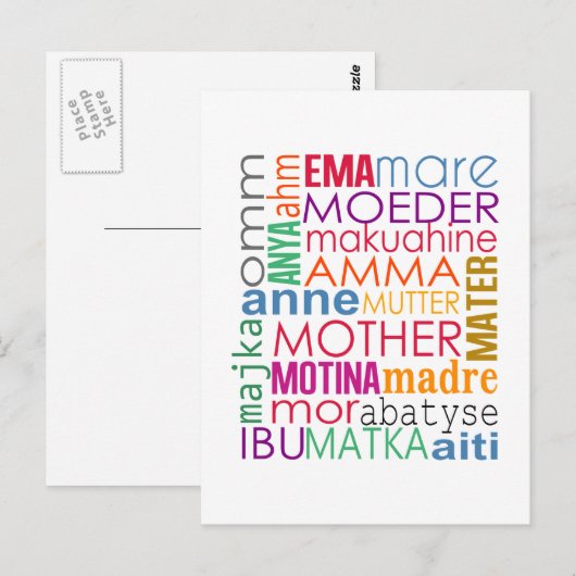 Kleurrijke moeder in vele talen briefkaart (Voorkant / Achterkant)