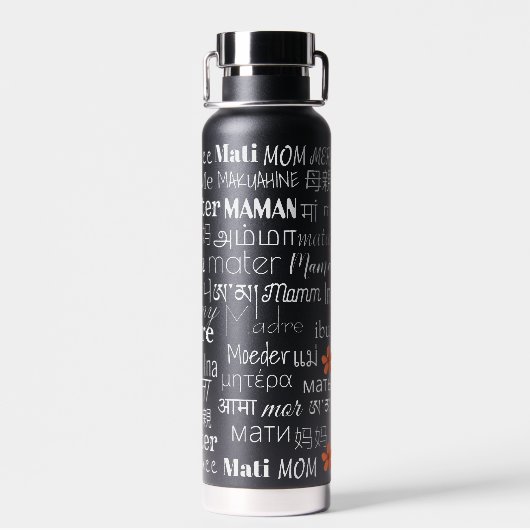 Kleurrijke moeder in verschillende talen zwart waterfles (Achterkant)