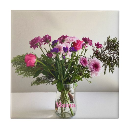 Kleurrijke Moederdag Mama Boeket + aangepaste opti Tegeltje (Voorkant)