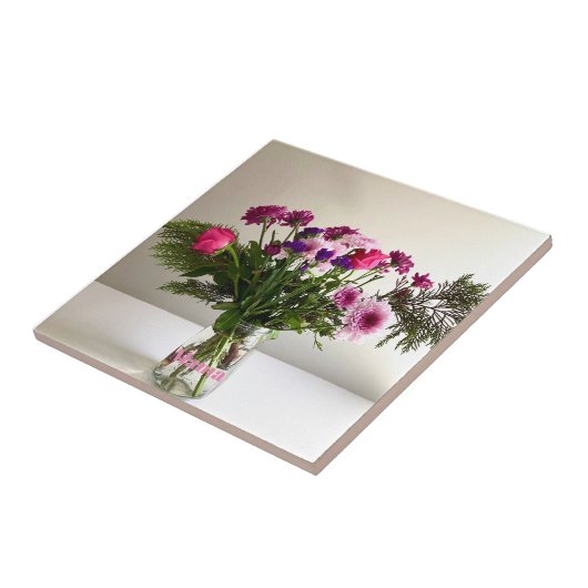 Kleurrijke Moederdag Mama Boeket + aangepaste opti Tegeltje (Zijkant)