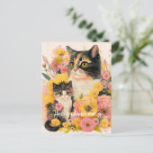 Kleurrijke Moederkat en Kitten Ansichtkaart voor M Briefkaart (Staand voorkant)