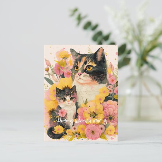 Kleurrijke Moederkat en Kitten Ansichtkaart voor M Briefkaart (Staand voorkant)