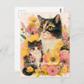 Kleurrijke Moederkat en Kitten Ansichtkaart voor M Briefkaart (Voorkant / Achterkant)
