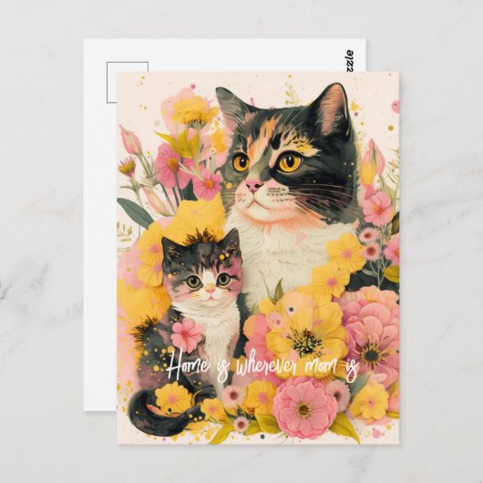 Kleurrijke Moederkat en Kitten Ansichtkaart voor M Briefkaart (Voorkant / Achterkant)
