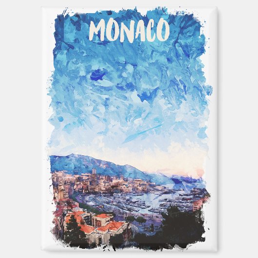 Kleurrijke Monaco Franse Rivièra schilderij Magneet (Voorkant)