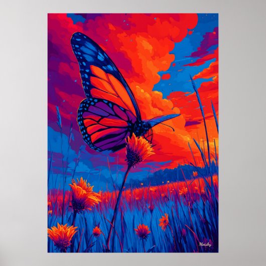 Kleurrijke Monarch Vlinder Expressionistische Muur Poster (Voorkant)