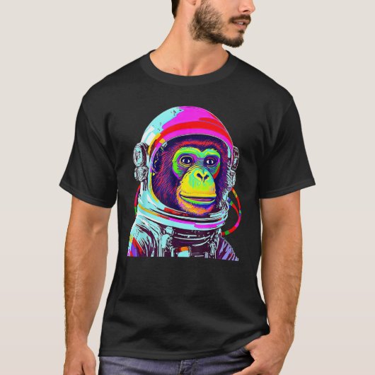 Kleurrijke Monkey Astronaut Space Explorer T-shirt (Voorkant)
