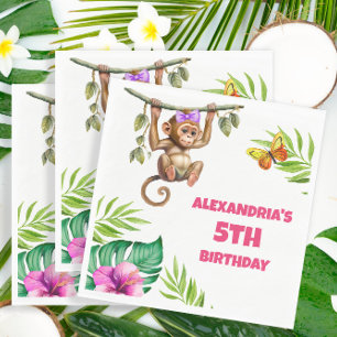 Kleurrijke Monkey Jungle Verjaardagsfeestje 5 Jaar Servet