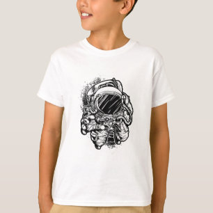 Kleurrijke monochrome astronaut schets T-shirt