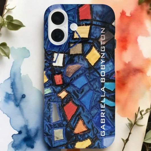 Kleurrijke monogram blauw marine rood geel geometr Case-Mate iPhone case