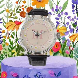 Kleurrijke Monogram Glimlachende Daisy gepersonali Horloge