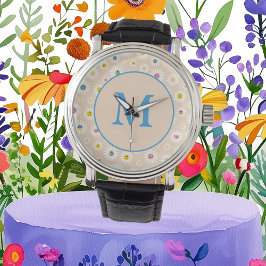 Kleurrijke Monogram Glimlachende Daisy gepersonali Horloge