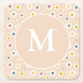 Kleurrijke Monogram Glimlachende Daisy gepersonali Kartonnen Onderzetters (Voorkant)