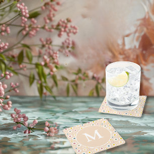 Kleurrijke Monogram Glimlachende Daisy gepersonali Kartonnen Onderzetters