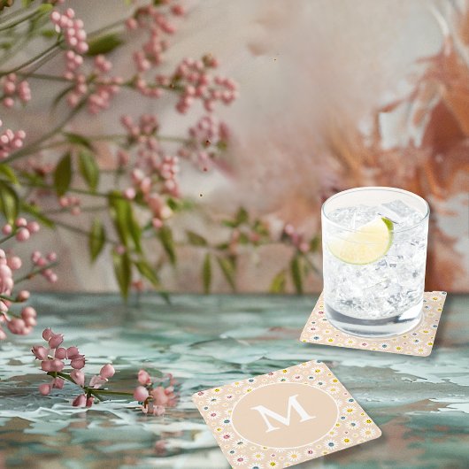 Kleurrijke Monogram Glimlachende Daisy gepersonali Kartonnen Onderzetters