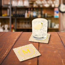 Kleurrijke Monogram Glimlachende Daisy gepersonali Kartonnen Onderzetters