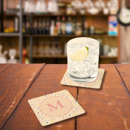 Kleurrijke Monogram Glimlachende Daisy gepersonali Kartonnen Onderzetters