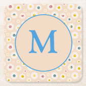 Kleurrijke Monogram Glimlachende Daisy gepersonali Kartonnen Onderzetters (Voorkant)
