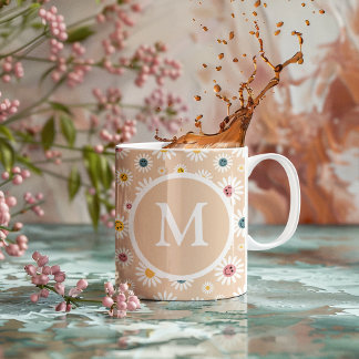 Kleurrijke Monogram Glimlachende Daisy gepersonali Koffiemok