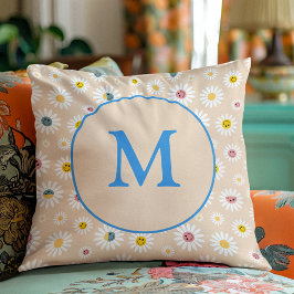 Kleurrijke Monogram Glimlachende Daisy gepersonali Kussen