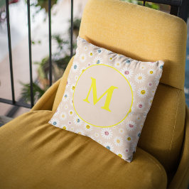 Kleurrijke Monogram Glimlachende Daisy gepersonali Kussen