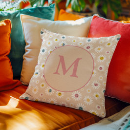 Kleurrijke Monogram Glimlachende Daisy gepersonali Kussen