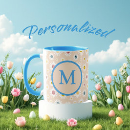 Kleurrijke Monogram Glimlachende Daisy gepersonali Mok
