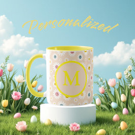 Kleurrijke Monogram Glimlachende Daisy gepersonali Mok