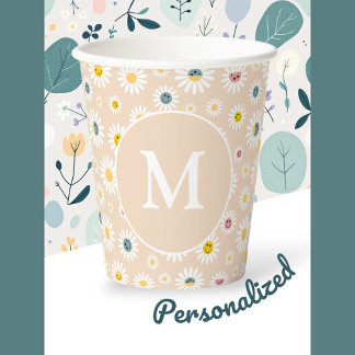 Kleurrijke Monogram Glimlachende Daisy gepersonali Papieren Bekers