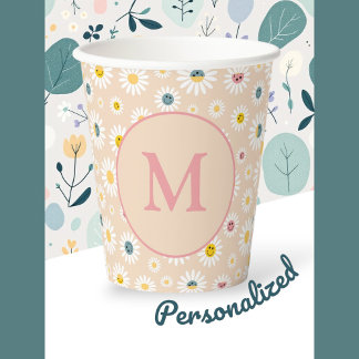 Kleurrijke Monogram Glimlachende Daisy gepersonali Papieren Bekers