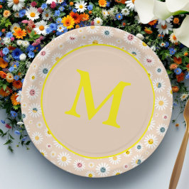 Kleurrijke Monogram Glimlachende Daisy gepersonali Papieren Bordje