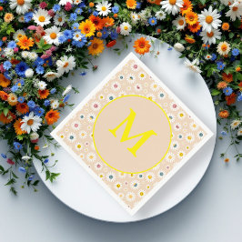 Kleurrijke Monogram Glimlachende Daisy gepersonali Servet