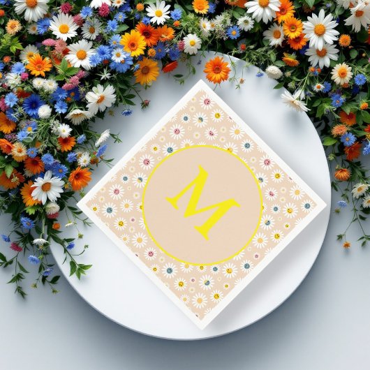 Kleurrijke Monogram Glimlachende Daisy gepersonali Servet