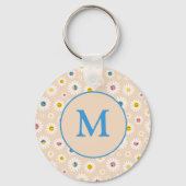 Kleurrijke Monogram Glimlachende Daisy gepersonali Sleutelhanger (Voorkant)