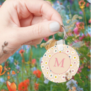 Kleurrijke Monogram Glimlachende Daisy gepersonali Sleutelhanger