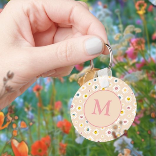 Kleurrijke Monogram Glimlachende Daisy gepersonali Sleutelhanger