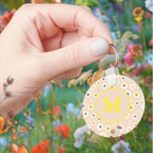 Kleurrijke Monogram Glimlachende Daisy gepersonali Sleutelhanger
