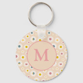 Kleurrijke Monogram Glimlachende Daisy gepersonali Sleutelhanger (Voorkant)
