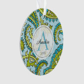 Kleurrijke Monogram Paisley Blue Bohemian Trendy Ornament (voorkant)