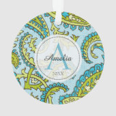 Kleurrijke Monogram Paisley Blue Bohemian Trendy Ornament (achterkant)