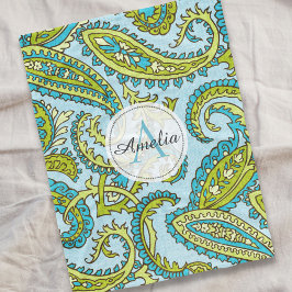 Kleurrijke Monogram Paisley Blue Boho Chic Custom Fleece Deken