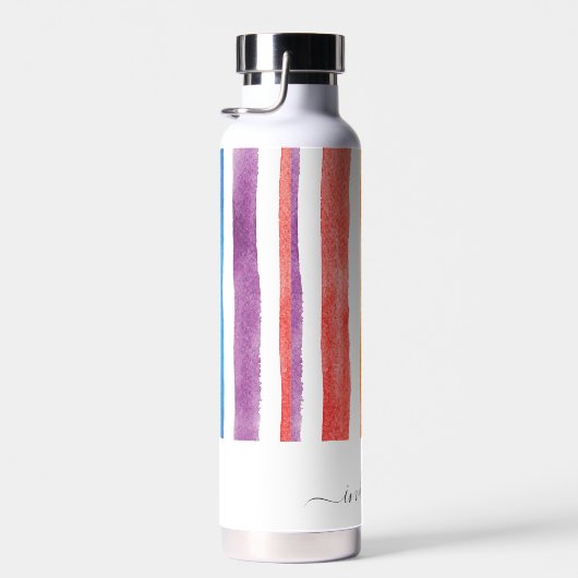 Kleurrijke Monogram Script Naam Waterverf Stripes Waterfles (Rechts)