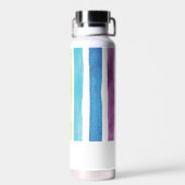 Kleurrijke Monogram Script Naam Waterverf Stripes Waterfles (Achterkant)