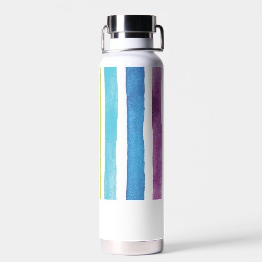 Kleurrijke Monogram Script Naam Waterverf Stripes Waterfles (Achterkant)