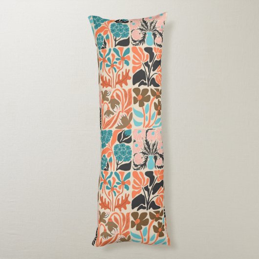 Kleurrijke Monogram Script Retro Bloemenpatroon Lichaamskussen (Achterkant (Verticaal))