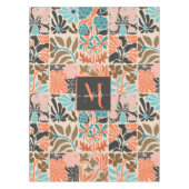 Kleurrijke Monogram Script Retro Bloemenpatroon Tafelkleed (Voorkant)