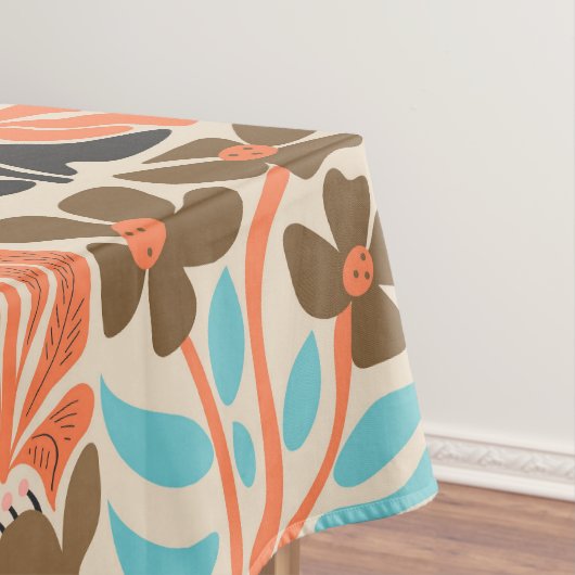 Kleurrijke Monogram Script Retro Bloemenpatroon Tafelkleed (Voorbeeld)